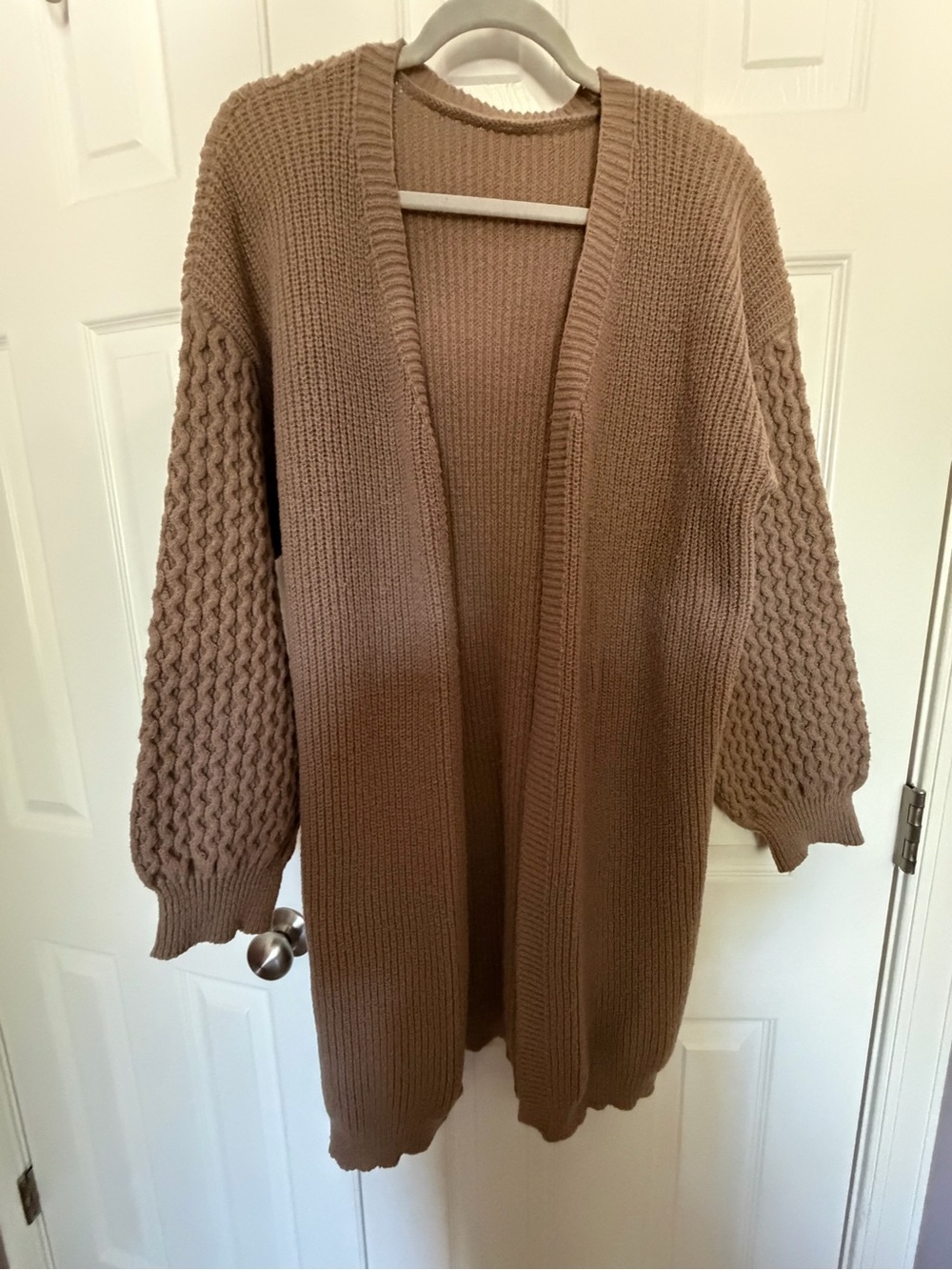 SHEIN Chunky Open-Front Cable Sleeve Cardigan - Brown